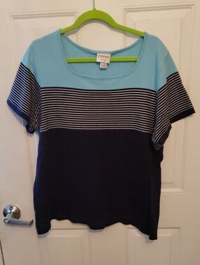 Essentials by Maggie Blue & Navy Striped Scoop Neck Women's Top